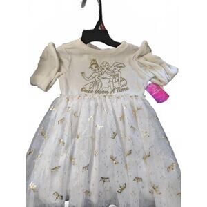 Disney Princess Girls' White and Gold Tulle Dress, Size S 6x, NEW!